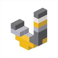 Letter J in isometric view assembled from plastic blocks. vector
