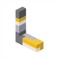 Letter L in isometric view assembled from plastic blocks. vector