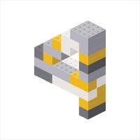 Number 4 in isometric view assembled from plastic blocks. vector