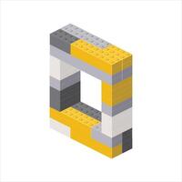 Letter O in isometric view assembled from plastic blocks. vector