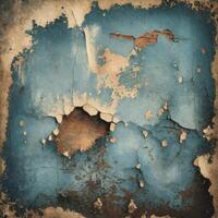 Old grunge texture background with blue paint photo
