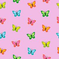 Summer seamless pattern with colorful butterflies on a pink background. graphics. vector