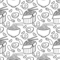 seamless pattern of noodles with egg and shrimp vector