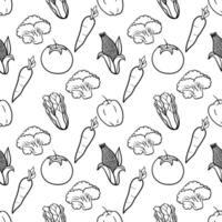 seamless pattern of hand drawn vegetables colorless version vector
