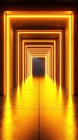 Bright golden passageway illuminated by glowing lights in an architectural corridor under soft ambient lighting photo