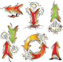 Cartoon moving volume arrows in different forms and actions vector
