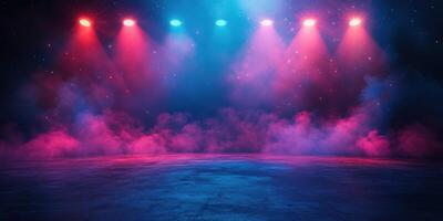 Colorful stage lighting creates an enchanting atmosphere for performances in a dark venue photo