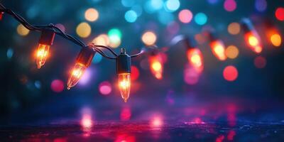 String lights illuminate a vibrant evening atmosphere at a festive gathering during the holiday season photo