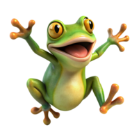 Adorable frog character in a dynamic jump with transparent background png
