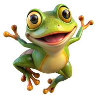 Smiling green frog taking a joyful jump on transparent background png