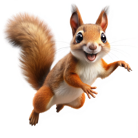 Happy jumping squirrel in a fun pose with transparent background png