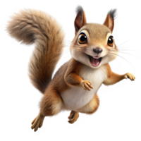 Playful cartoon squirrel jumping forward joyfully on transparent background png