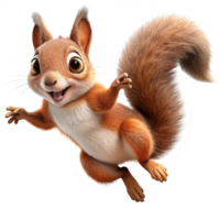 Funny and cute squirrel bouncing energetically on transparent background png