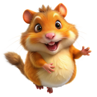 Excited fluffy hamster in a dynamic leap on transparent background png