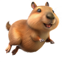 Energetic jumping capybara captured in a fun leap on transparent background png