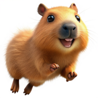 Joyful jumping capybara with a playful expression on transparent background png
