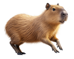 Happy jumping capybara in a fun pose with transparent background png