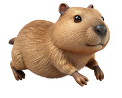 Playful pet capybara bouncing forward with transparent background png