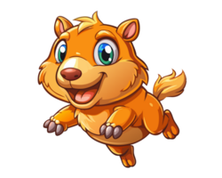 Funny capybara making a joyful leap on transparent background png