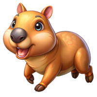 Cheerful capybara making a playful jump on transparent background png
