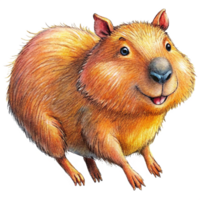 Chubby capybara in an action jump with transparent background png