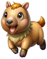 Adorable capybara character in motion with transparent background png