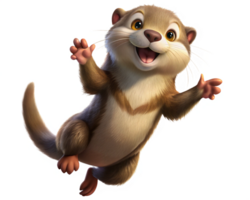 Happy animated otter in mid-air with transparent background png