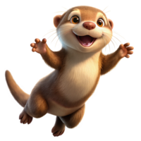 Excited fluffy otter bouncing high on transparent background png