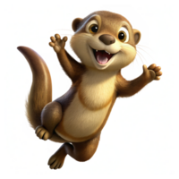 Joyful jumping otter with a playful expression on transparent background png