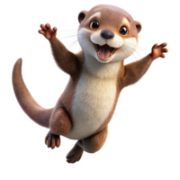 Excited fluffy otter in a dynamic leap on transparent background png