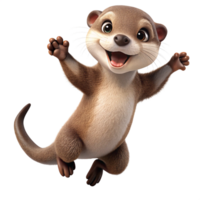 Cute chubby otter in a cheerful jump on transparent background png