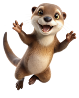 Funny and cute otter bouncing energetically on transparent background png