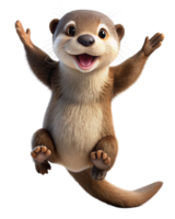 Happy jumping otter in a fun pose with transparent background png