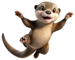 Playful cartoon otter jumping forward joyfully on transparent background png