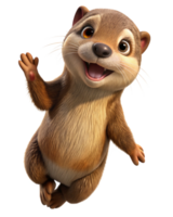 Joyful otter character in mid-air with transparent background png