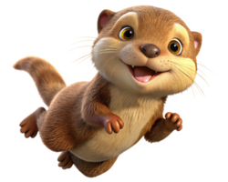 Excited fluffy otter mid-jump on transparent background png