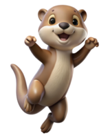 Happy otter soaring upwards in a jump with transparent background png