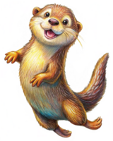 Cute fluffy otter in an energetic jump on transparent background png