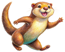 Adorable animated otter hopping forward with transparent background png