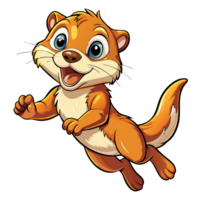 Playful jumping otter in cartoon style on transparent background png