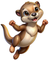 Cute jumping otter with tiny ears and fluffy tail on transparent background png