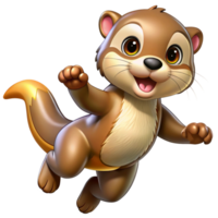Frolicsome jumping otter with tiny paws extended on transparent background png