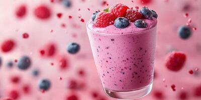 Refreshing berry smoothie burst with vibrant colors and fresh ingredients in a clear glass photo