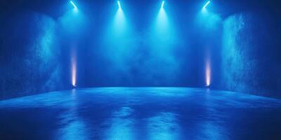 Stage illuminated with blue lights in a dark environment ready for a performance or event photo