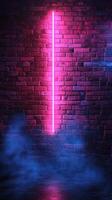 Neon pink light against a textured brick wall creating a vibrant atmosphere in a dimly lit space photo