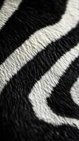 Close-up of zebra stripes showcasing intricate black and white patterns on the animal's fur in natural light photo