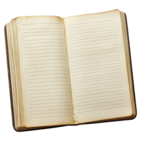 Aged and Worn Open Notebook with Lined Pages Isolated on Transparent Background png