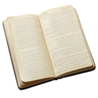 Old Open Book with Lined Paper Featuring Aged and Torn Pages Isolated on Transparent Background png