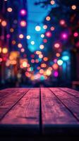 Cozy outdoor table with illuminated bokeh lights in an evening setting, inviting a warm atmosphere for gatherings photo