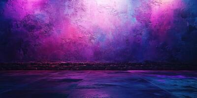 Colorful abstract wall with purple lighting in a modern indoor space during night hours photo